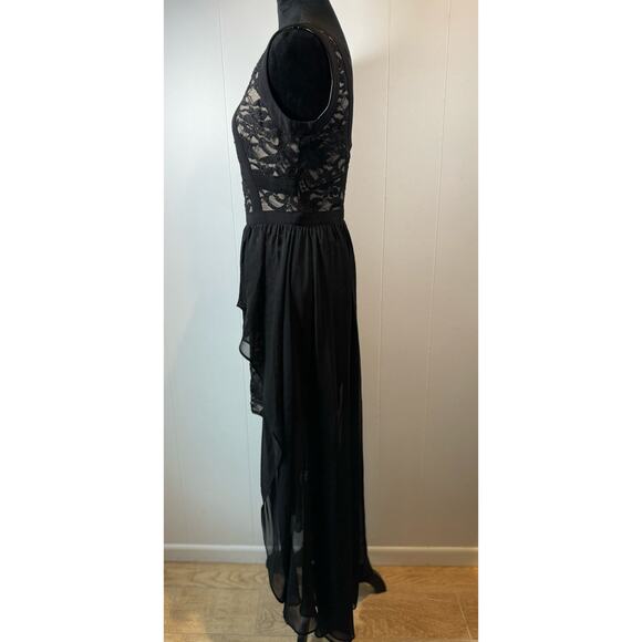 Women's Morgan & Co Maxi Hi Lo Black Dress with Underskirt Size 9/10 - Picture 5 of 10